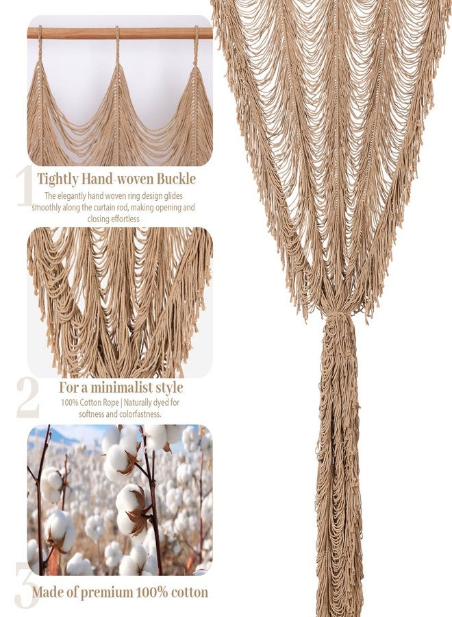 Boshen Macrame Boho Handmade Curtain, 1 Panel Tassels Doorway Window Wall Decor, 100% Cotton Art Craftsmanship Room Divider Wall Hanging for Bedroom, Living Room, Wedding, 75" L x 59" W Kakki - Image 3
